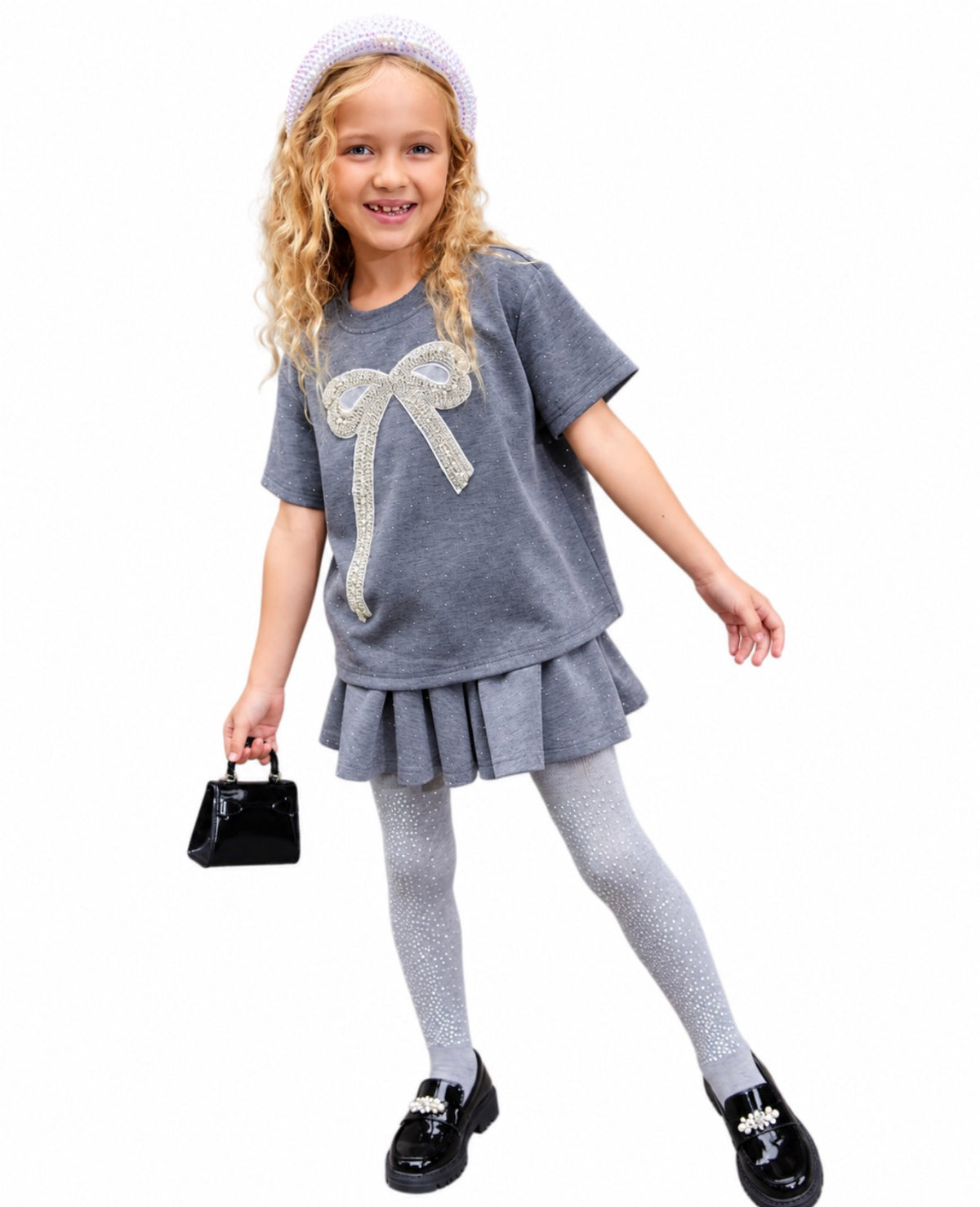 SPARKLE BOW CHARM SKORT SET