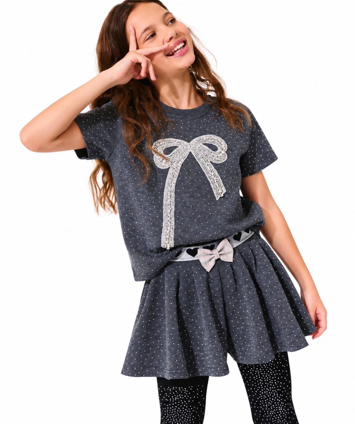 SPARKLE BOW CHARM SKORT SET